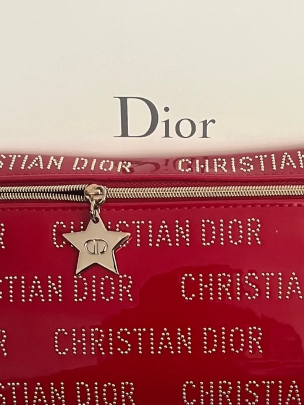 Dior Red Christian Dior Star Charm Patent Cosmetic Pouch Authentic